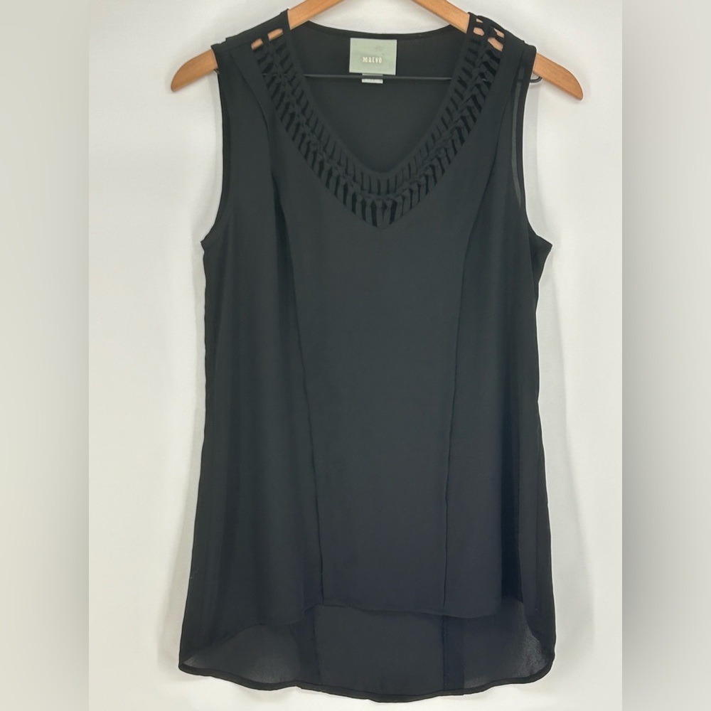 Maeve Anthropologie Sleeveless Black V-Neck Blouse-‎ Size X-Small